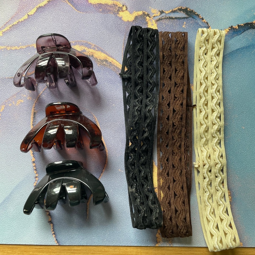 Claw Clips‎ 3 Piece Set Tortoise Shell Black Purple Hair Accessories Neutral Y2K